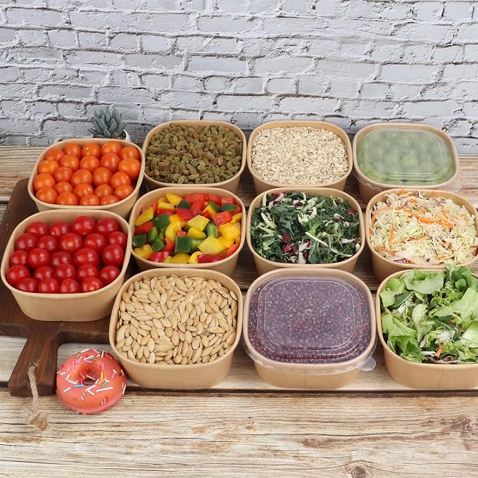 25 oz Disposable Kraft paper bowls with lids Food container 50 Pack