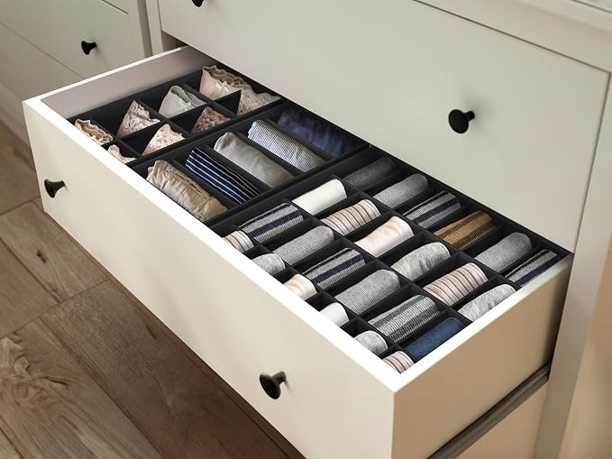 Simple Houseware 4-Pack Drawer Organizer Set for Underwear/Socks/Bra, Black | Closet Dividers for Underwear, Socks, Bras, Scarves, Ties - Foldable Non-Woven Storage Boxes