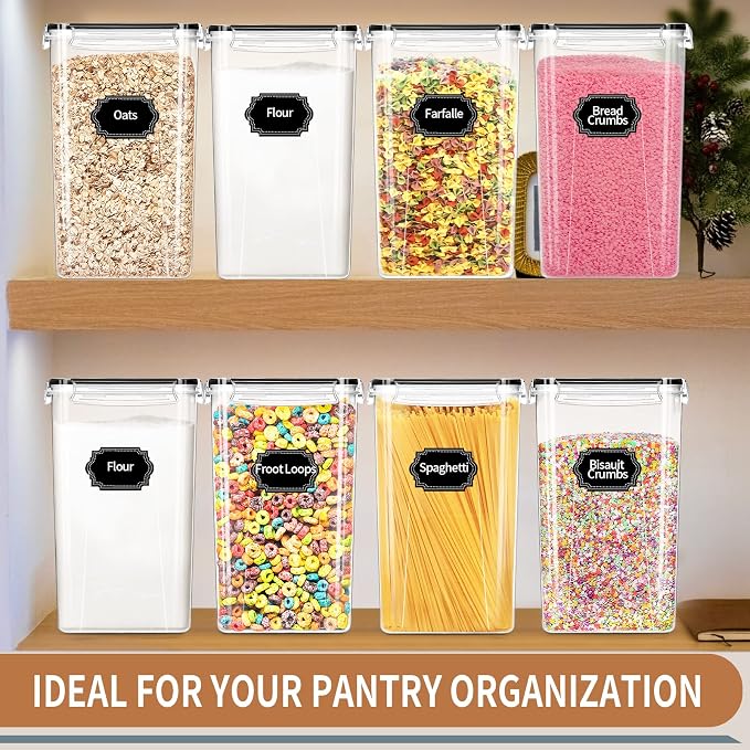 4pcs Large Tall Airtight Food Storage Containers with Lids - 6.5L / 5.9qt | Pantry Kitchen Organizers and Storage, Airtight Food Canisters with Lids for Kitchen, Pantry Organization, BPA Free, Black