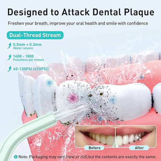 COSLUS Water Dental Flosser Teeth Pick C20(F5020E): Portable Cordless Oral Irrigator 300ML Rechargeable Travel Irrigation Cleaner IPX7 Waterproof Electric Flossing Machine for Teeth Cleaning, Green
