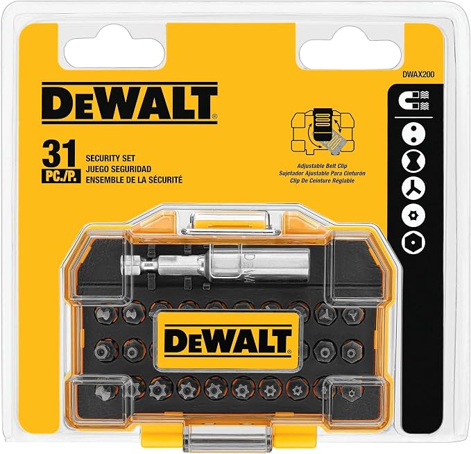 DEWALT Security Bit Set, 31-Piece Screwdriver Bit Set with Case, Universal 1/4 In Hex, Includeds Magnetic Bit Holder (DWAX200)