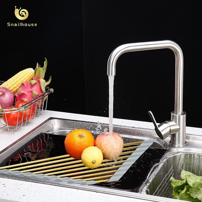 Snailhouse Small Triangle Roll Up Dish Drying Rack, Stainless Steel Kitchen Foldable Sink Caddy Organizer Sponge Holder for Sink Corner, Gold