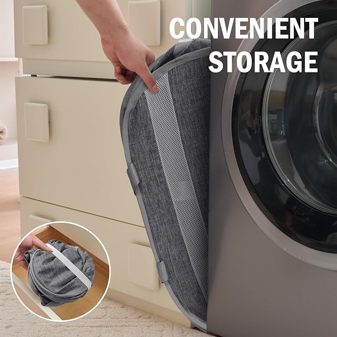 Collapsible Tear Proof Laundry Baskets with Dual Handles, Grey | 70L, Foldable, Pop up Hamper, Reinforced Durable Laundry Hamper for Home, Laundry, Bathroom, Dorm or Travel