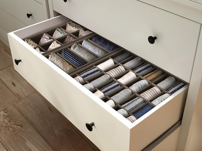 Simple Houseware 4-Pack Drawer Organizer Set for Underwear/Socks/Bra, Brown | Closet Dividers for Underwear, Socks, Bras, Scarves, Ties - Foldable Non-Woven Storage Boxes