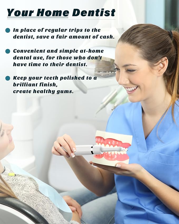 Tooth Polisher, Rechargeable Tooth Whitening Kit for Teeth Cleaning and Whitening, with 3 Tooth Polish Paste and 5 Brush Heads, LED Light, Easy to Use at-Home Personal Dental Care Kit