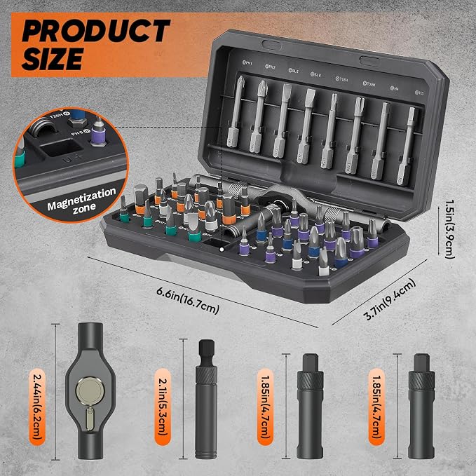 Saker 42 in 1 Magnetic Screwdriver Set Multi Bit Free Combination Ratchet Screwdriver Set Portable Repair Tool Kit for Gifts, Furniture, Computer, Bicycle and DIY Grey