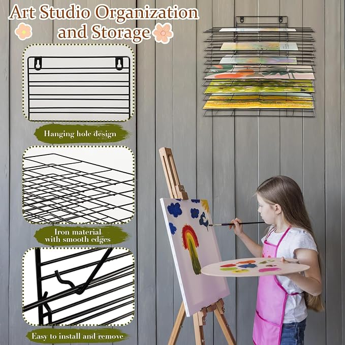 12 Shelves Art Drying Rack for Classroom, Paint Drying Rack, Black | Drying Rack Classroom, Wall Art Storage Rack, Removable Shelves for Classrooms and Art Studios