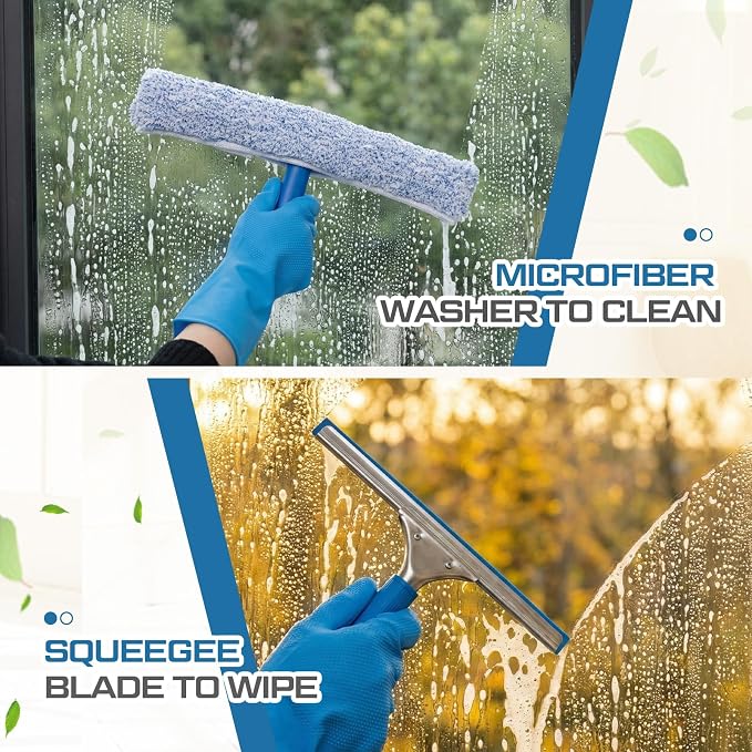 2 Set 14 Pcs Professional Window Cleaning Kit, 3 Gallon Bucket, 14" Squeegee, 14" Microfiber Scrubber, Cloth, Window Washing Equipment Cleaner Tool for Outdoor Commercial Household, Home, Car