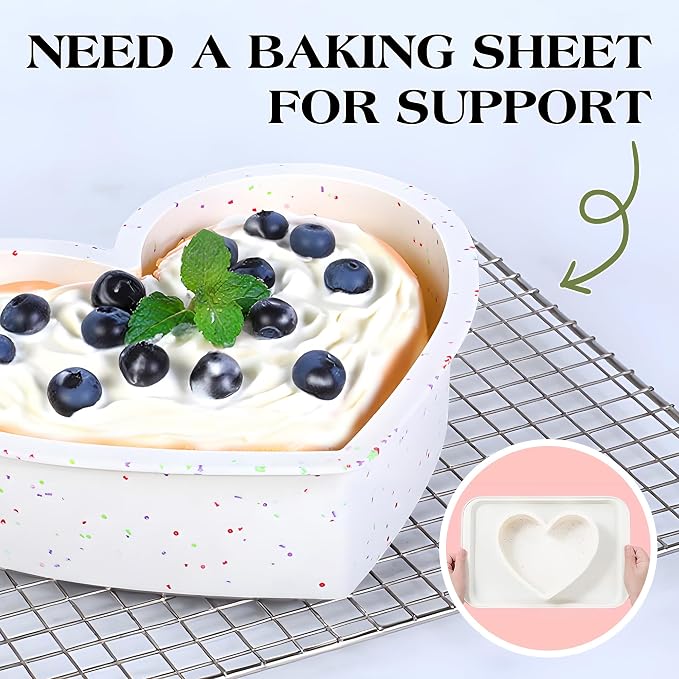 10 Inch Heart Shaped Silicone Cake Pans Set of 3, Large Nonstick Heart Baking Molds for Oven/Air Fryer, Food Grade Easy Release Heart Pan(Cream)