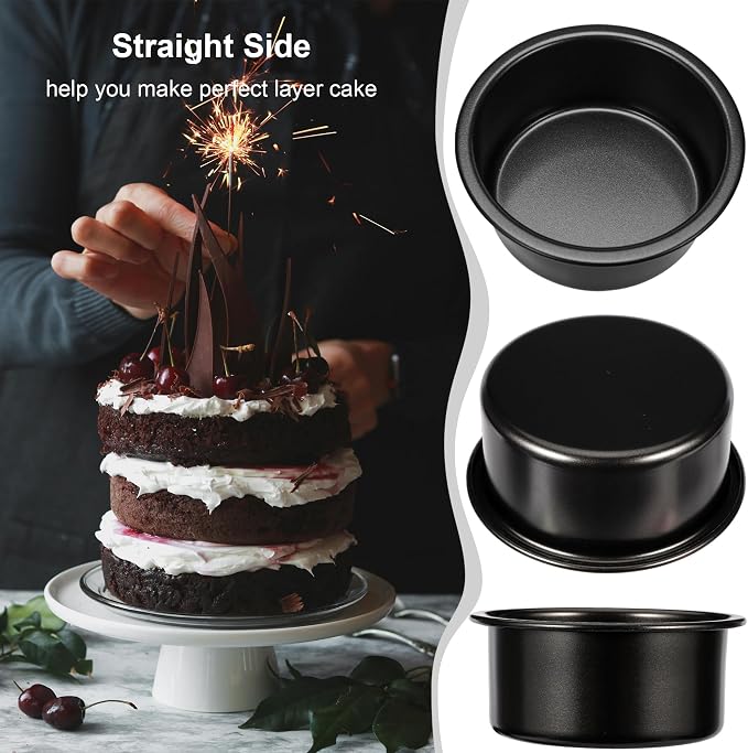 4 Inch Cake Pan Set of 3, Nonstick Smash Cake Pans with 100PCS Parchment Paper for Christmas Birthday, Round Mini Cake Pans Tin for Baking Layer Cakes Small Cheesecake, Straight Side & Dishwasher Safe