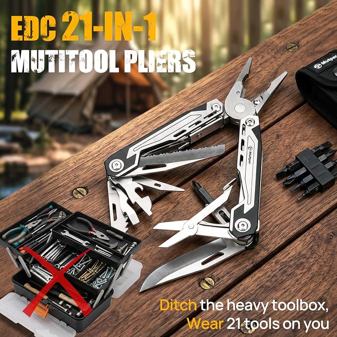 Multper 21-in-1 Multitool with Pocket Knife & Scissors,Screwdriver | Foldable Stainless Steel Multi Tool with EDC Sheath,Self-locking, Ideal for Camping, Survival,Simple Repair, Gifts for Men