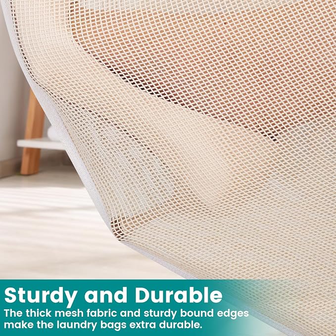 6 Pack Durable Cotton Mesh Laundry Bags for Delicates, Natural Cotton Laundry Bags Mesh Wash Bags with Sturdy Zipper for Underwear Bras Socks Clothes Storage Washing Machine Safe (M+L+XL)