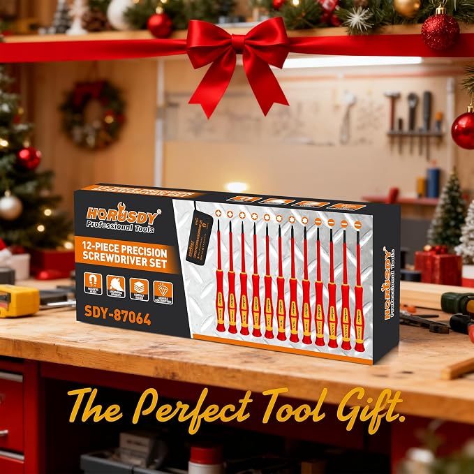 HORUSDY 12-Piece Precision Screwdriver Set, 1000V Insulated Electrician Screwdrivers with Magnetic Tips & Rotatable Top Cap, Phillips PH0/PH00, Slotted 1.8–3mm & Torx T5–T10 with Portable Storage Bag