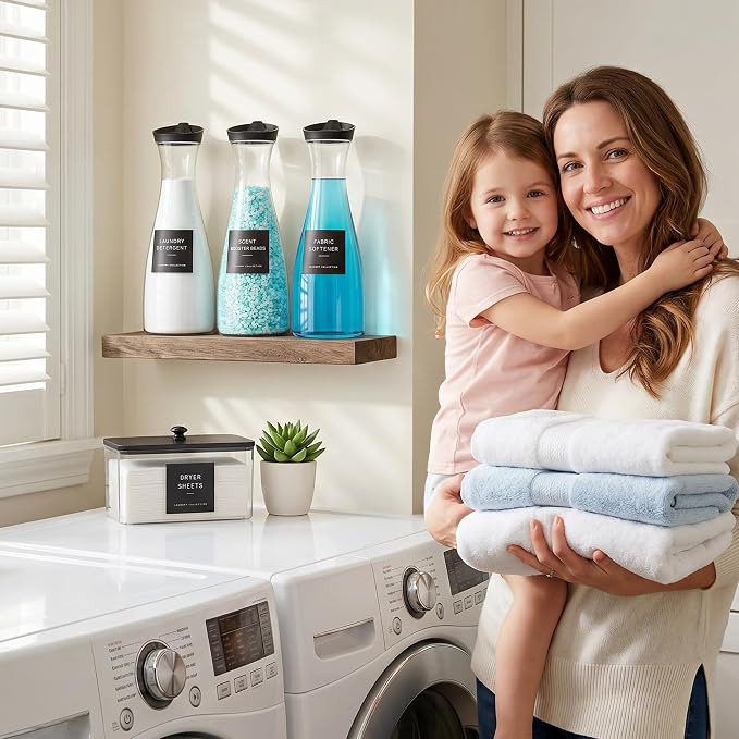3 +1 Pack Laundry Detergent Dispenser with Dryer Sheet Holder | 54OZ Large Capacity Liquid Laundry Soap Dispenser, Black Laundry Room Organization and Storage for Powder and Fabric Softener