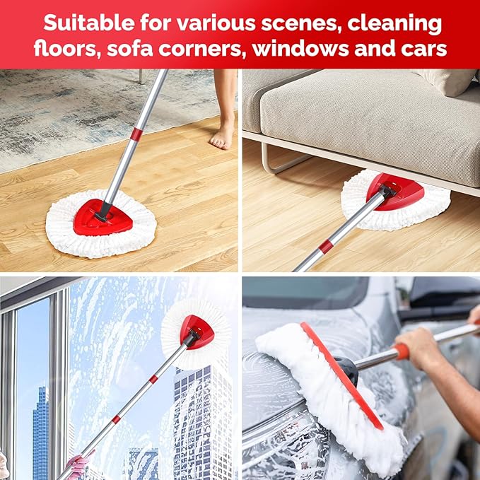 O-Cedar Spin Mop Head, Base, Handle Replacement for EasyWring 1 Tank System, 4 Microfiber Mop Refills, 1 Base and 30-58in Handle Set Combo, White
