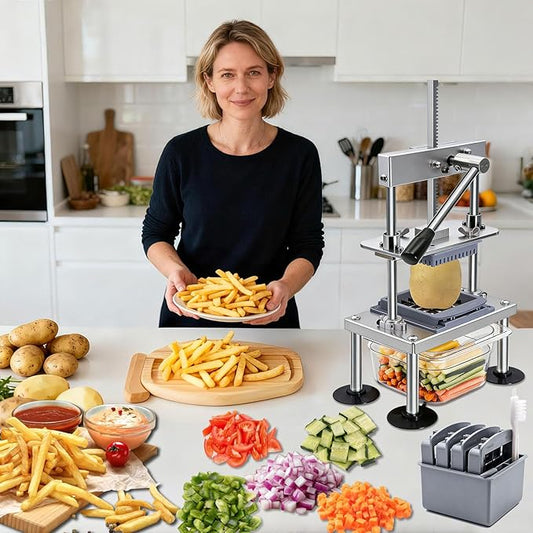 French Fry Cutter Goldtree Commercial Vegetable Chopper Professional Stainless Steel Potato Cutter Food Onion Dicer With 4 Replacement Blades for Tomatoes Fruit Carrots Cucumbers