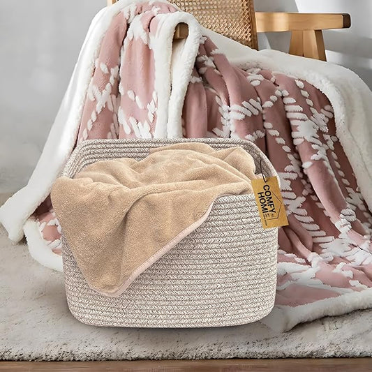 COMFY-HOMI 3Pack Small Woven Cotton Rope Basket for Organizing, Gift Baskets for Handles, Empty Gift Baskets, Medium Rope Basket|13.5" x 11" x 9.5" home decor for Living Room, Bathroom