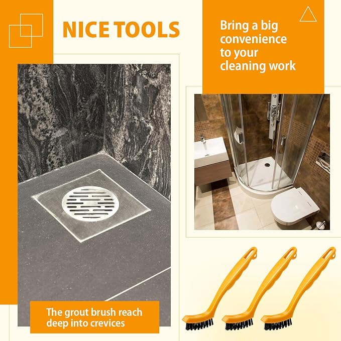 6 Pack Grout Brush Nylon Detail Cleaning Stiff Bristle Brushes Tile and Grout Scrub Brushes for Kitchen, Bathroom, Tile Floors, Gaps, Crevices, and Window Tracks (Grey,Crevice Brush)