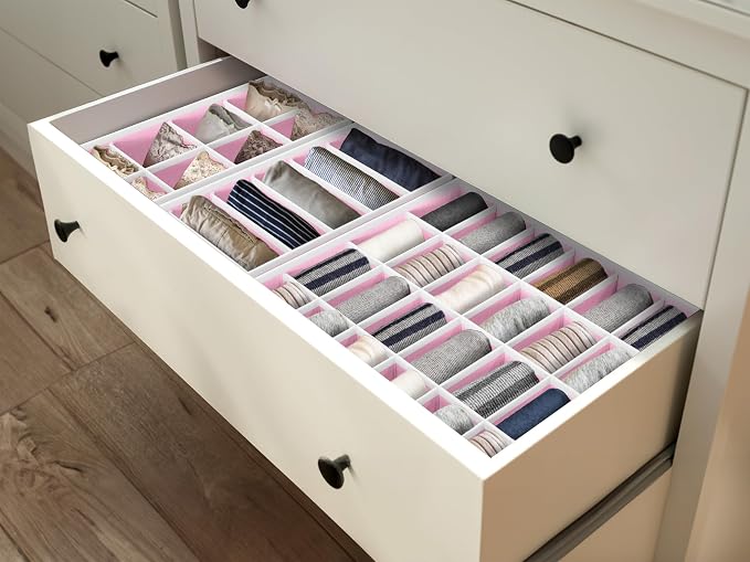 Simple Houseware 4-Pack Drawer Organizer Set for Underwear/Socks/Bra, Pink | Closet Dividers for Underwear, Socks, Bras, Scarves, Ties - Foldable Non-Woven Storage Boxes
