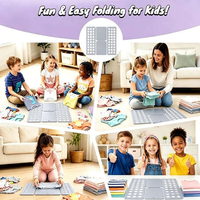 Mini Toddler Shirt Folding Board - Ages 1-7 Gray, Builds Independence | great for Montessori laundry, lightweight PP, smooth rounded edges, quick & simple, develops confidence & skills, stores flat