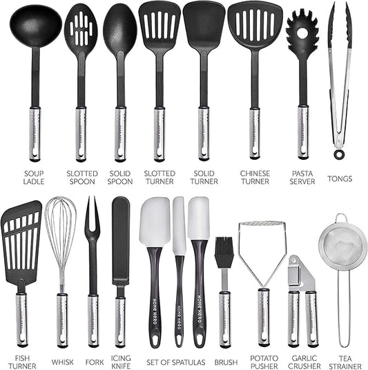 Home Hero 44 Pcs Silicone Kitchen Utensils Set, Non-Stick Silicone Cooking Utensils Set with Spatula, Wooden Handle Spatula, Silicone Kitchen Gadgets Utensil Set (44 Pcs - Gray)