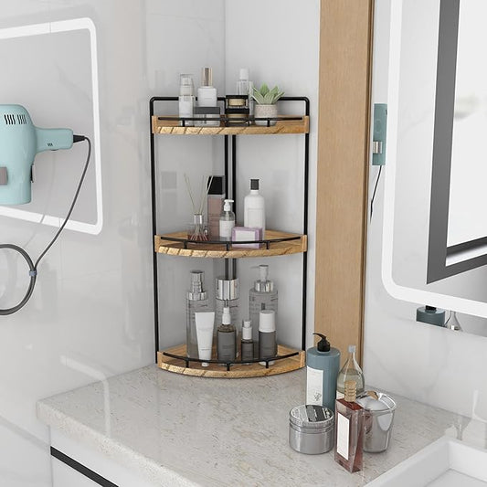 Dorhors 3-Tier Corner Bathroom Organizer Countertop for Storage,Vanity Tray,Wood Counter Organizer for Kitchen,Bathroom,Dresser (Rustic Brown)