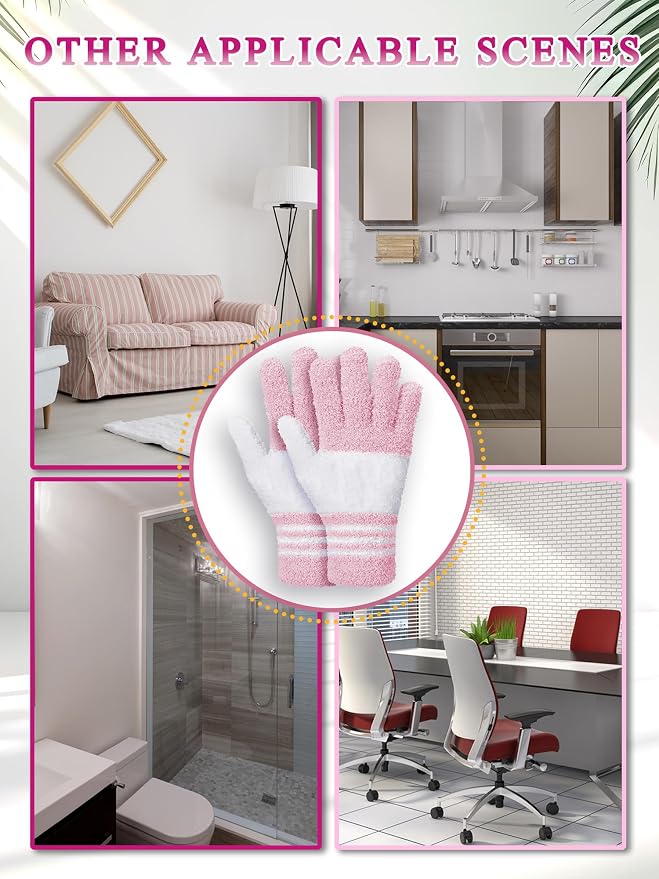 Patelai 3 Pairs Microfiber Plant Dusting Gloves Leaf Cleaning Gloves for Indoor Plants, Blinds, Furniture, House (White,Pink,Yellow,Rose Red,Medium)