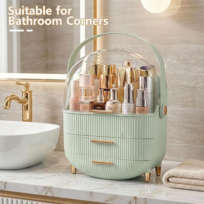 NestOrganix Makeup Organizer Skincare Organizers With Drawers | Cosmetic Display Cases with Transparent Cover, Skincare Organizers for Bathroom Countertop, Bedroom Vanity Desk, Green
