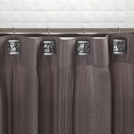 Creative Scents Crackled Glass Shower Curtain Hooks Decorative Set of 12 Silver Shower Curtain Rings for Bathroom Shower Rod - Elegant Crackled Glass Silver Bathroom Accessories