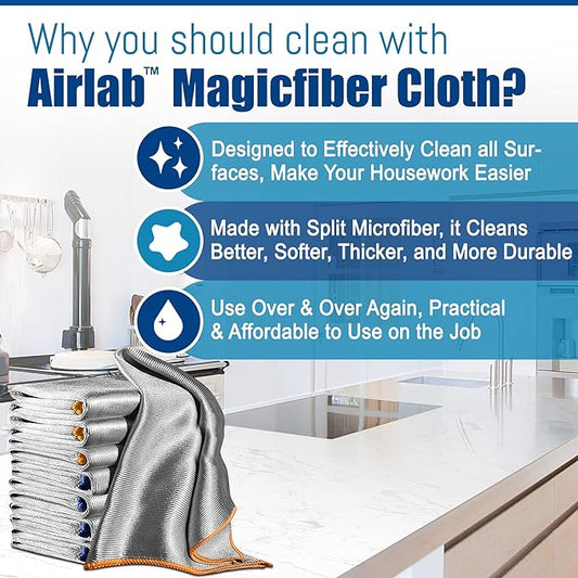 Airlab Glass Polishing Cloth Streak Free Miracle Cleaning Cloth Lint Free Microfiber Cleaning Rags for Glasses Kitchen Dish Mirrors Easy Clean, Pack of 8, 16" x 12", Grey-Yellow & Grey-Blue