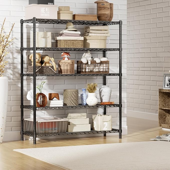 ROOMTEC 5-Tier Wire Shelving Unit,45" W*20" D*72" H,Max Load 2000LBS | Heavy Duty Garage Shelving, Adjustable Storage Shelves, Metal Shelf Rack for Kitchen, Laundry, Pantry, Warehouse, Basement