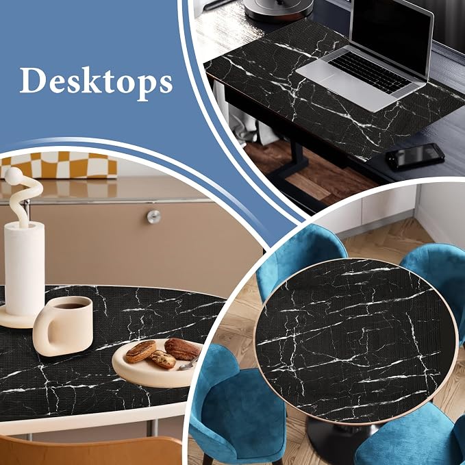 Drawer and Shelf Liner for Kitchen Cabinet: 17 in X 30 Ft Non Slip | Waterproof Shelf Paper Non Adhesive Refrigerator Liners Black Marble Easy Liners for Bathroom with Knife Tape Measure