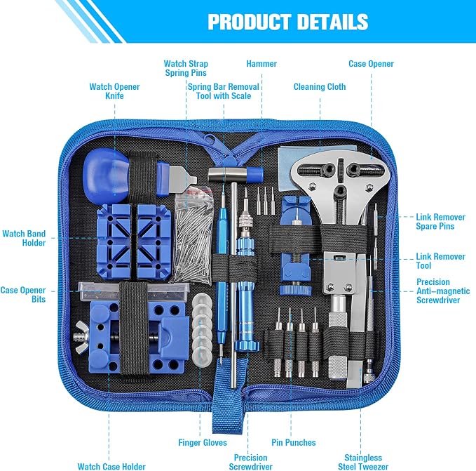 Watch Repair Kit, BYNIIUR Watch Battery Replacement Tool Kit, Watch Repair Tools & Kits, Watch Link Removal Tool Kit Watch Band Tool Set with Carrying Case, Watch Case Opener Spring Bar Tools