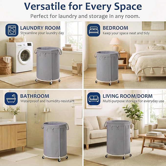 150L Large Capacity Rolling Laundry Basket Hamper with Wheels, Clothes hamper and Removable Bag for Home, Laundry Room, Bedroom, Bathroom, Apartment, Dorm