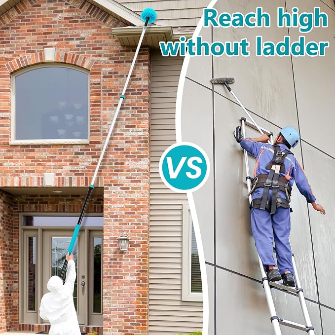 Mavriz 5-12 FT Spider Web Brush with Pole, Cobweb Duster with Extension Pole for Outdoor & Indoor Cleaning, Telescopic Long Duster for High Ceilings 20 Ft Reach