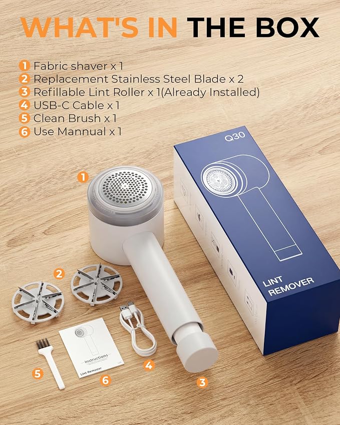 Fabric Shaver, 2 in 1 Rechargeable Sweater Shaver with Lint Roller, Magnetic Cap, Digital Display, 2 Extra Blades, Defuzzer for Clothing Furniture Couch