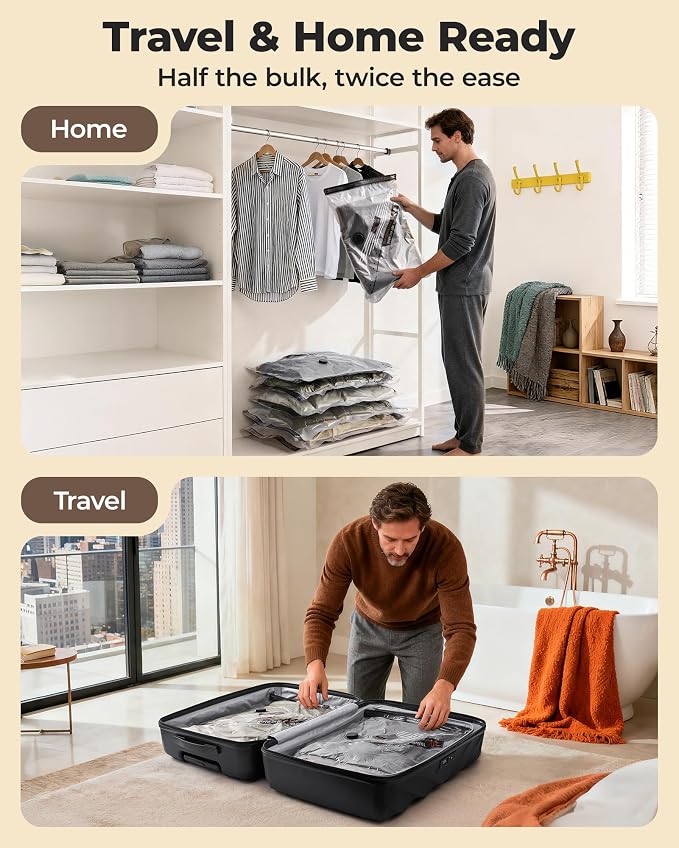 BAGSMART Travel Vacuum Bags for Suitcase & Home, 18 Pack with Wireless Pump | Cordless Pump, Triple-Seal Leak-Proof, 18-Pack 3 Sizes, For Suitcase & Home, With Toiletry Shoe & Laundry Bags