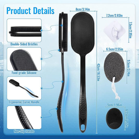 Silicone Back Scrubber for Shower, Bath Brush with Long Handle | Exfoliating & Lathering Body Scrubber Shower Brush