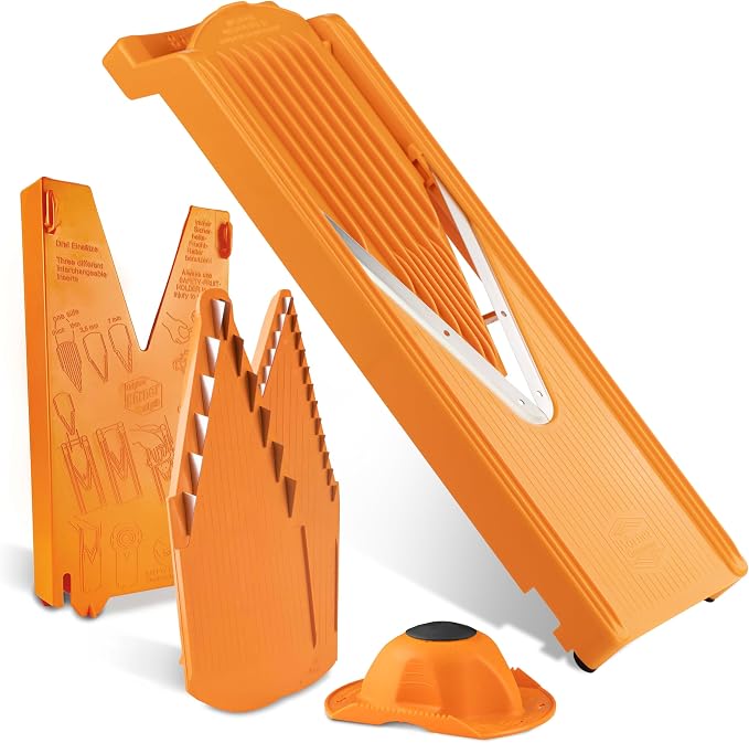 Börner Mandoline Slicer V3 (Starter Set) • V-Slicer for 5 Cutting Styles with Fruit Holder • Adjustable Vegetable Slicer for Vegetables & Fruits • Stainless Steel V-Blade • Color: Orange