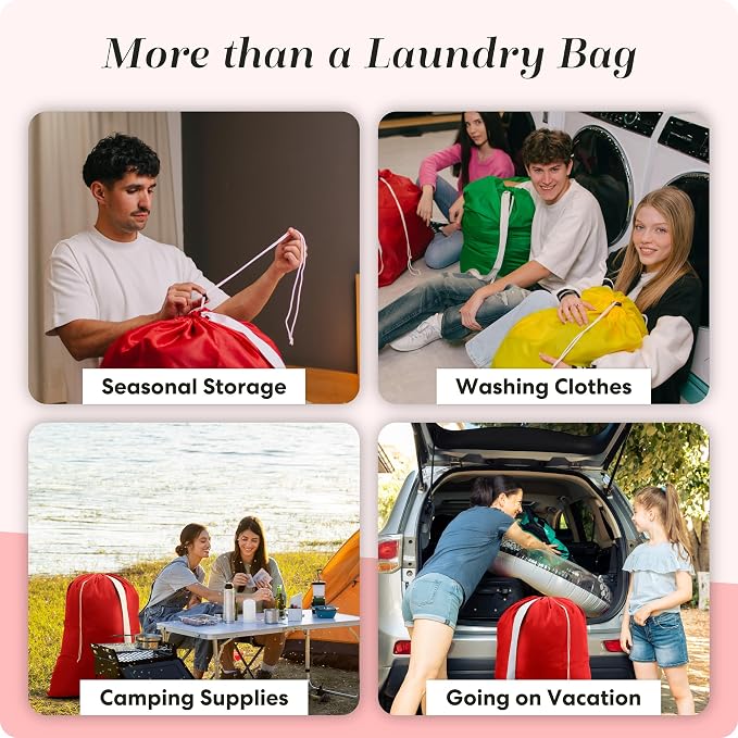 Handy Laundry Bag with Shoulder Strap 30"x40", Extra Large, Red | Holds 2+ Loads, Heavy Duty Rip-Stop Nylon, Machine Washable Drawstring Dirty Clothes Sack, College Dorm, Travel & Storage, XL