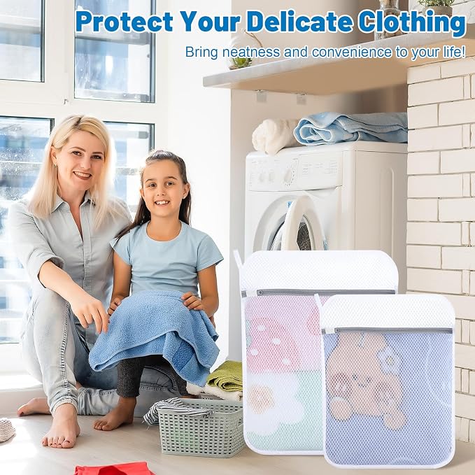 4-Pack Durable Honeycomb Mesh Laundry Bags for Delicates, 2L + 2XL | 120gsm Honeycomb Mesh, Sturdy Zipper, Protect Delicates, Reusable, Washer & Dryer Safe, For College, Dorm, Home and Travel