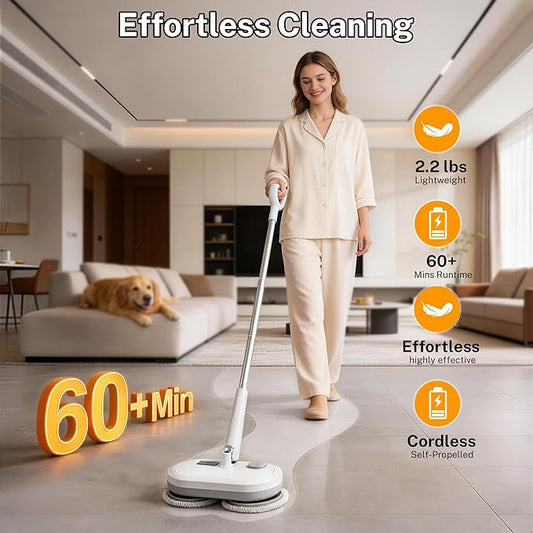 220 RPM Cordless Electric Spin Mop - Lightweight Powerful Cleaner for Hardwood, Tile, Laminate & Vinyl Floors with 6 Washable Pads