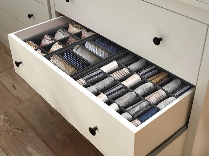 Simple Houseware 4-Pack Drawer Organizer Set for Underwear/Socks/Bra | Dark Gray, Closet Dividers for Underwear, Socks, Bras, Scarves, Ties - Foldable Non-Woven Storage Boxes