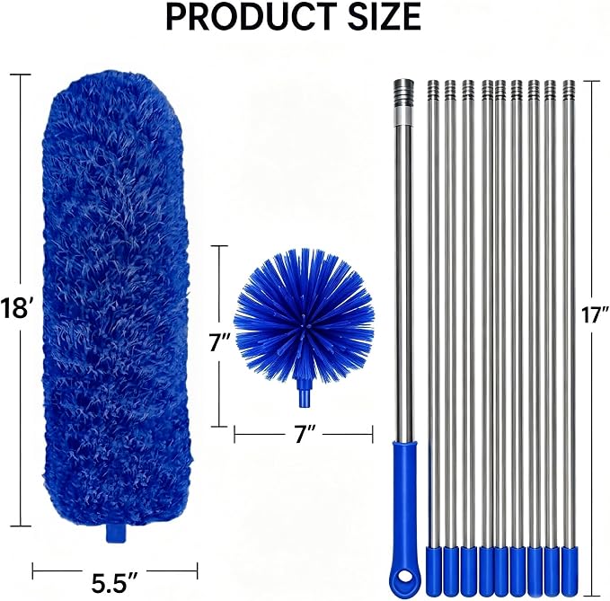 Cobweb Duster with 2-14 ft Extension Pole, Spider Web Brush, Microfiber Feather Long Handle Duster for High Ceilings, Fan, Furniture, Home