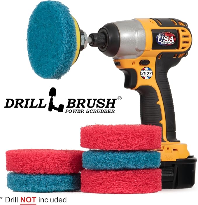 Cordless Drill Attachment - Acid Rain - Pool Tile - Granite - Shower Doors | Scrub - Scour - Drill Pads - Hard Water Stain Remover - Soap Scum - Mold - Mildew - Mineral - Rust - Calcium - Limescale