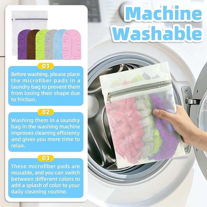 Reusable Duster Refills, Washable Duster for Swiffer (6 PCS) | Include 1 Handle & Laundry Bag, Microfiber Dusting Cloths for Cleaning Fan, Floor, Blind, Windows