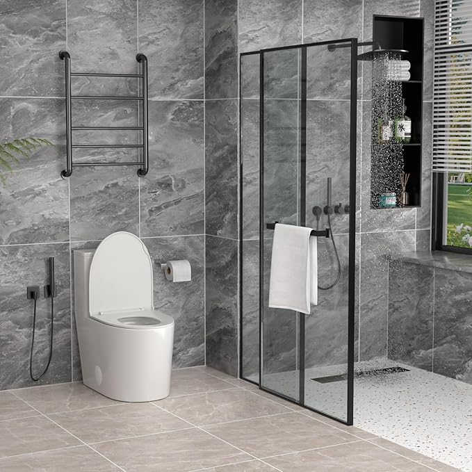 12'' Rough-in One Piece Toilet - High Efficiency Water Saving Ceramic Compact Toilets with 15.7" Soft Close Chair Seat 1.1/1.6 GPF Dual Flush Easy to Clean 15.3''x26.7''x29.4''