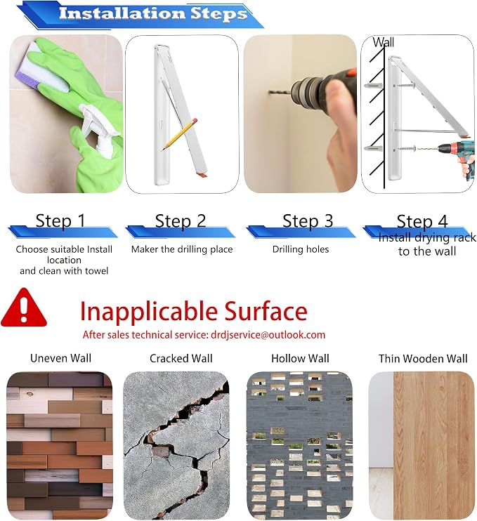 Dr.DJ Clothes Drying Rack, Wall-Mounted Retractable & Foldable Clothes Hanger for Laundry Room Organization and Storage, Metal Clothes Hanger Rack for Dorm, Closet, Balcony(1 Pack, Wood)