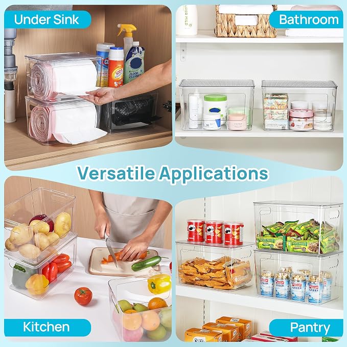 Vtopmart 1 Pack Trash Bag Holder, Stackable Garbage Bag Dispenser for 13/30/33 Gallon Bags, Onion and Potato Storage Bins for Kitchen, Clear Organizer Bins for Under Sink, Laundry Room