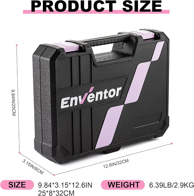 Enventor Tool Set with Fitted Storage Case, 146 Pieces, Pink | Chrome-plated Steel Tools, Non-slip Rubber Handles, for Home Repairs, DIY Projects and Appliance Maintenance